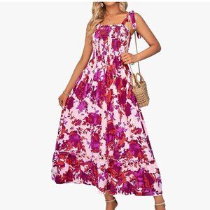Shirred Floral Maxi Dress - Size Medium (8/10)